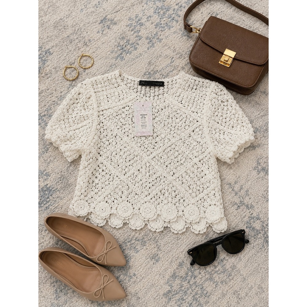 Valija Gitana Colin Top White Crochet Handcrafted Boho Crop Top One Size NWT